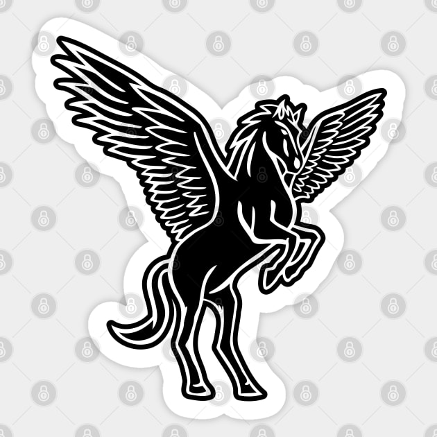 Black Pegasus Drawing Sticker by shaldesign